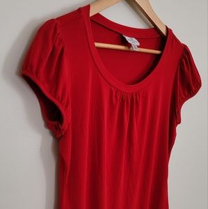 Red stretch polyester dress shirt blouse